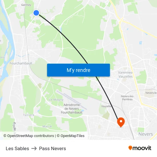 Les Sables to Pass Nevers map