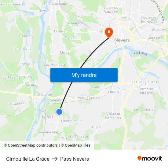 Gimouille La Grâce to Pass Nevers map