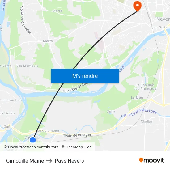 Gimouille Mairie to Pass Nevers map
