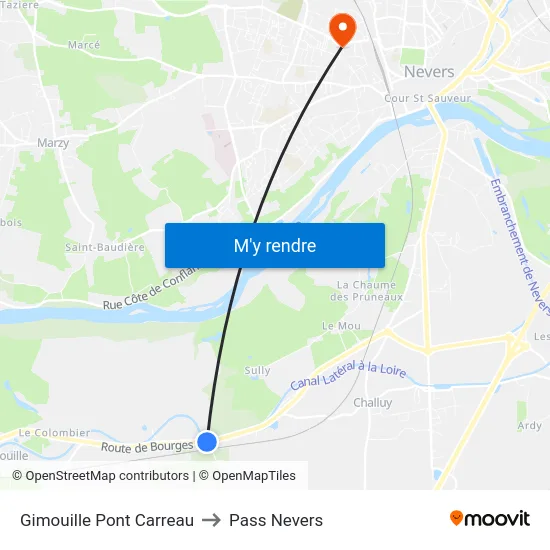 Gimouille Pont Carreau to Pass Nevers map