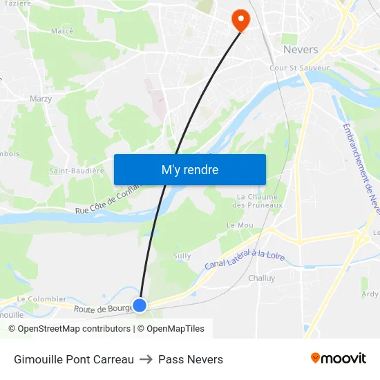 Gimouille Pont Carreau to Pass Nevers map