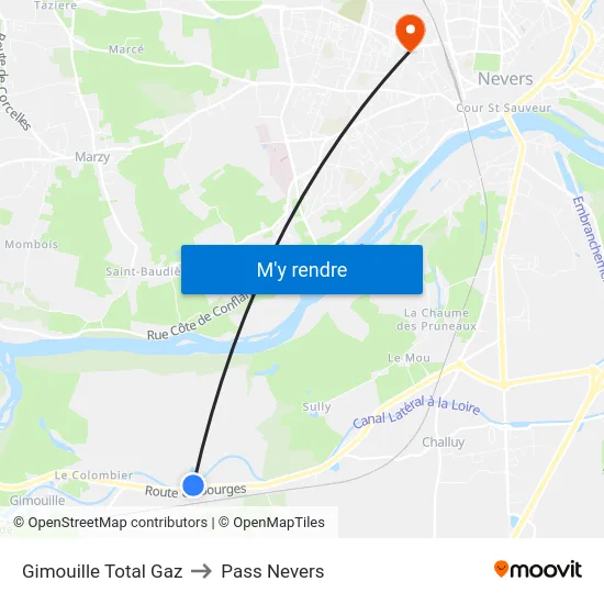 Gimouille Total Gaz to Pass Nevers map