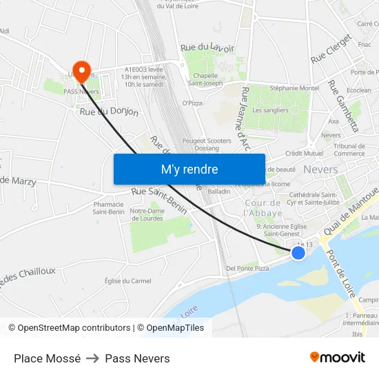 Place Mossé to Pass Nevers map