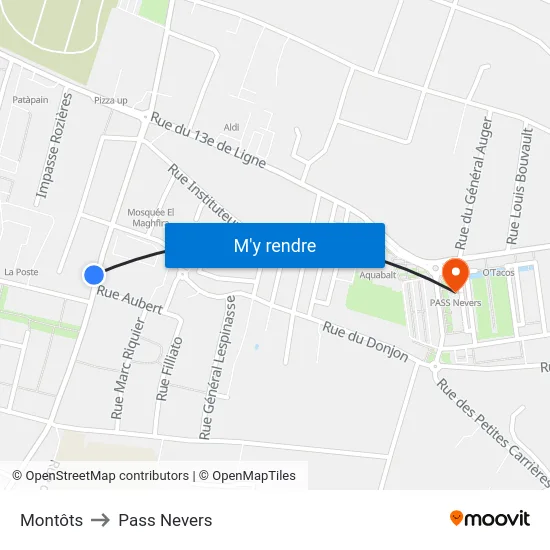 Montôts to Pass Nevers map