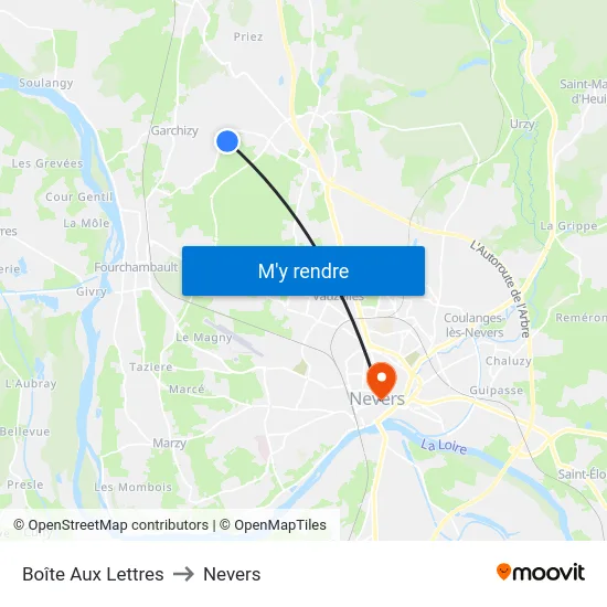 Boîte Aux Lettres to Nevers map