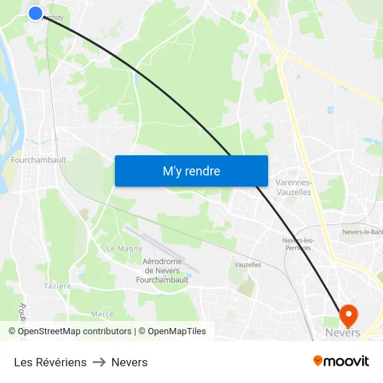 Les Révériens to Nevers map