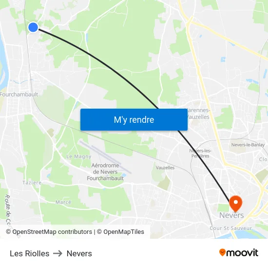 Les Riolles to Nevers map