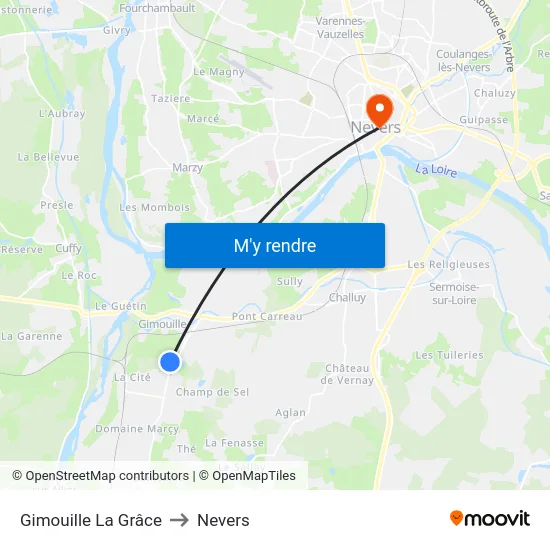 Gimouille La Grâce to Nevers map