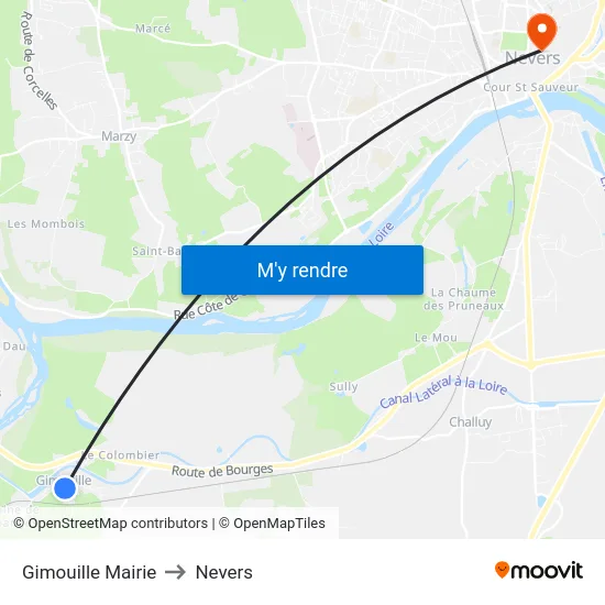 Gimouille Mairie to Nevers map