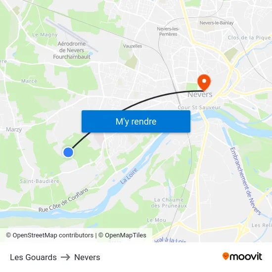Les Gouards to Nevers map