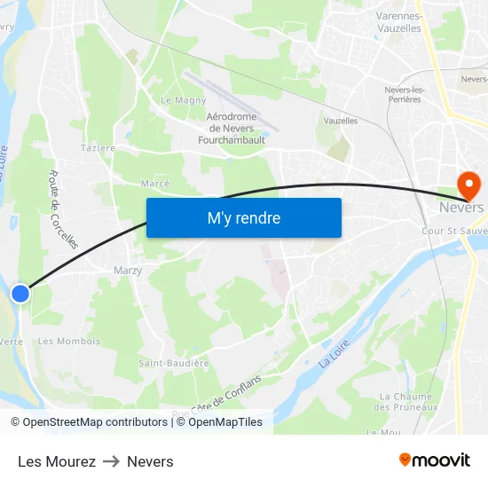 Les Mourez to Nevers map