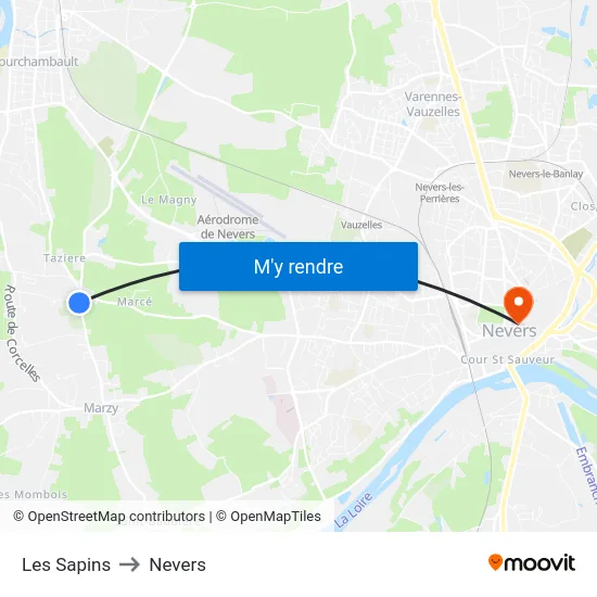 Les Sapins to Nevers map