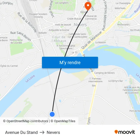 Avenue Du Stand to Nevers map