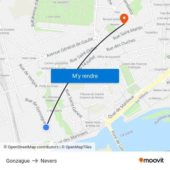 Gonzague to Nevers map