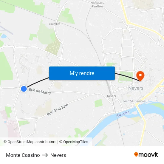 Monte Cassino to Nevers map