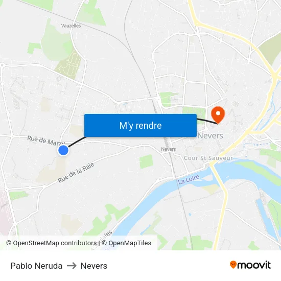 Pablo Neruda to Nevers map