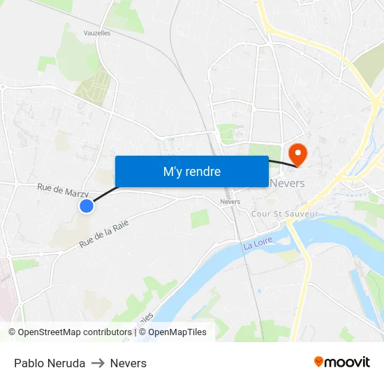 Pablo Neruda to Nevers map