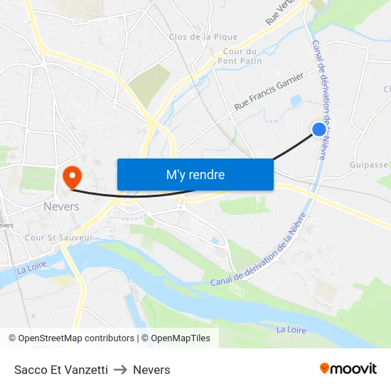 Sacco Et Vanzetti to Nevers map