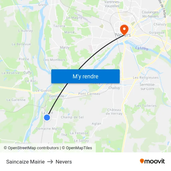 Saincaize Mairie to Nevers map