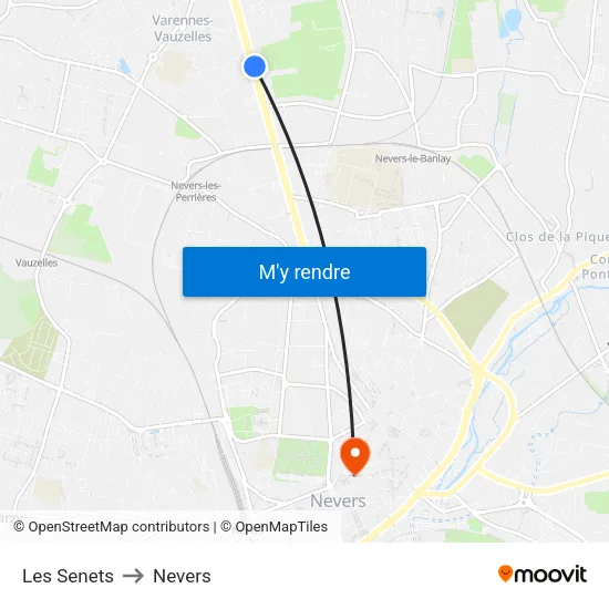 Les Senets to Nevers map