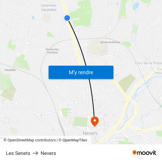 Les Senets to Nevers map