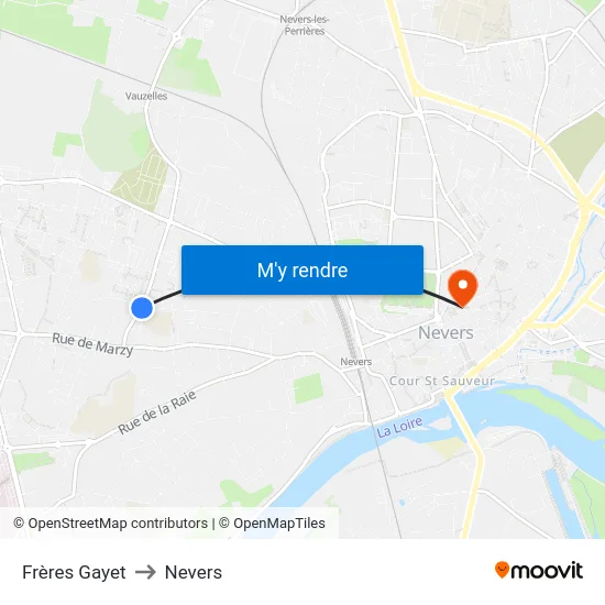 Frères Gayet to Nevers map