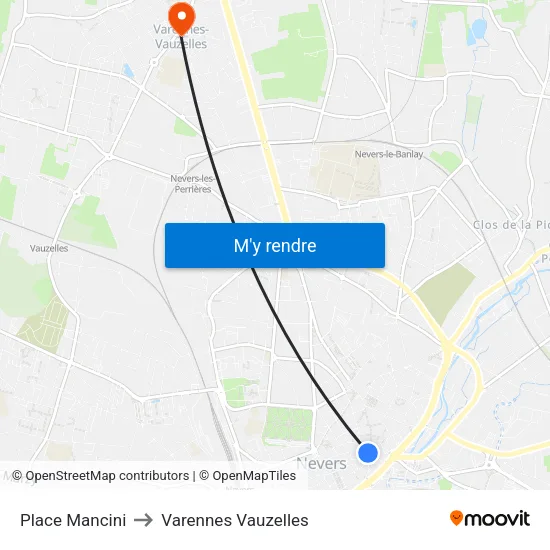 Place Mancini to Varennes Vauzelles map