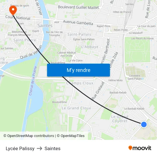 Lycée Palissy to Saintes map