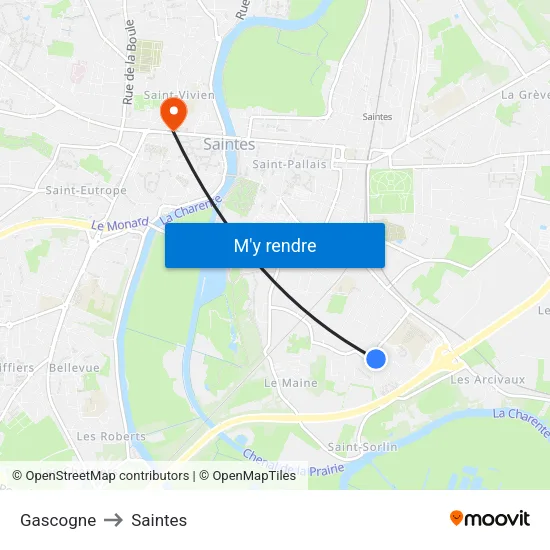 Gascogne to Saintes map