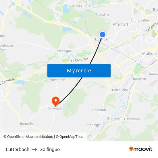 Lutterbach to Galfingue map