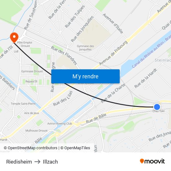 Riedisheim to Illzach map
