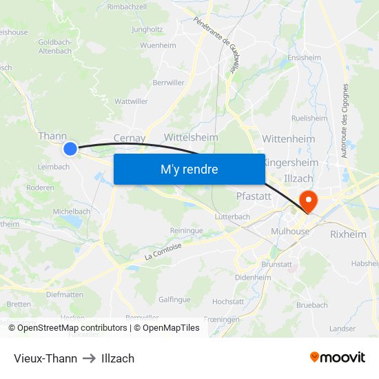 Vieux-Thann to Illzach map