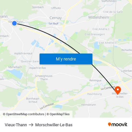 Vieux-Thann to Morschwiller-Le-Bas map
