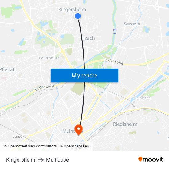 Kingersheim to Mulhouse map