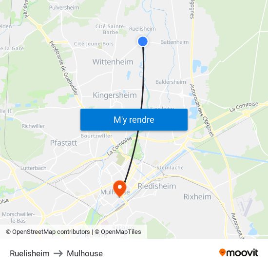 Ruelisheim to Mulhouse map