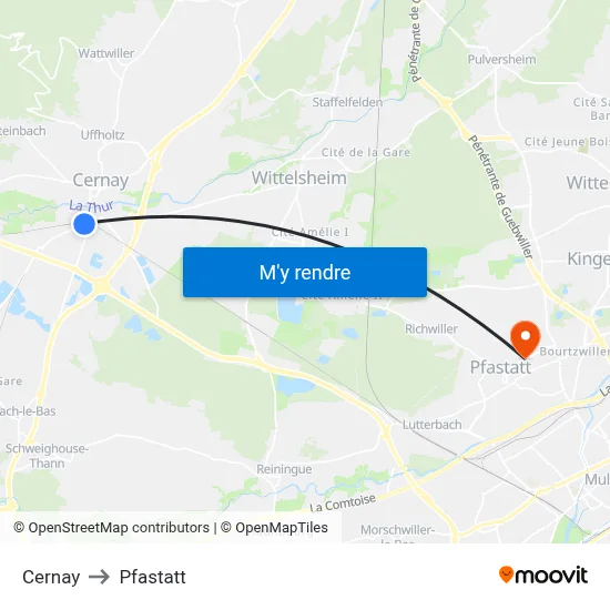 Cernay to Pfastatt map