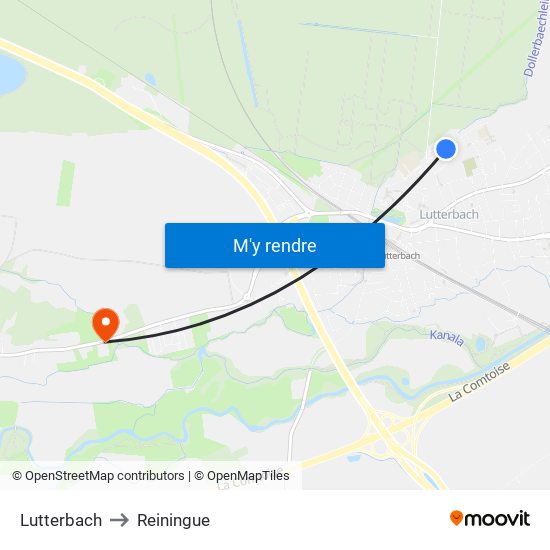 Lutterbach to Reiningue map