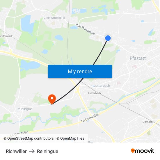 Richwiller to Reiningue map