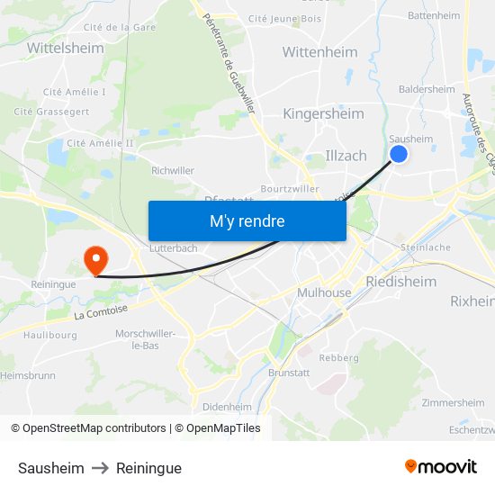 Sausheim to Reiningue map