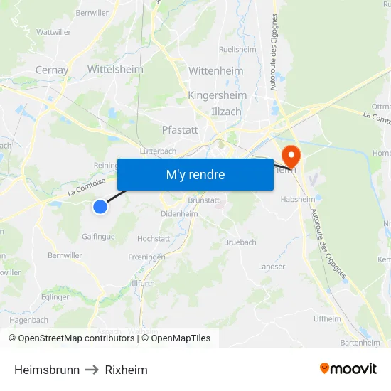 Heimsbrunn to Rixheim map