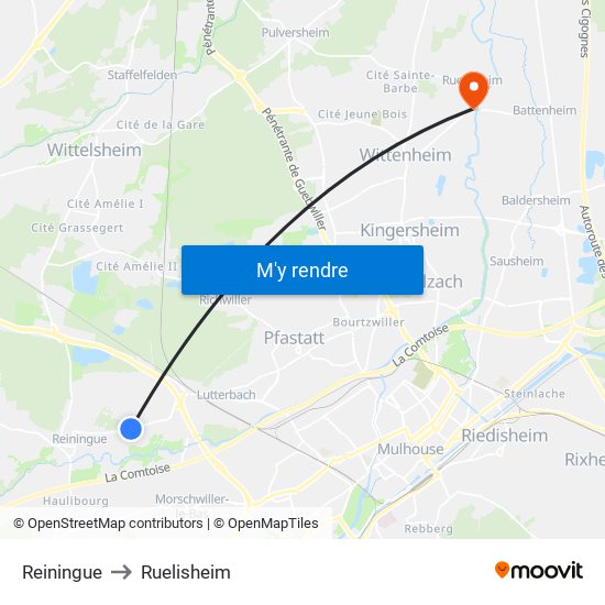 Reiningue to Ruelisheim map