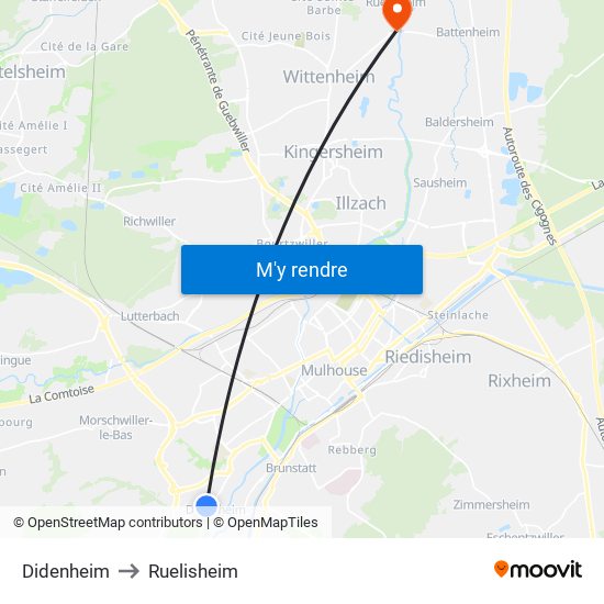 Didenheim to Ruelisheim map