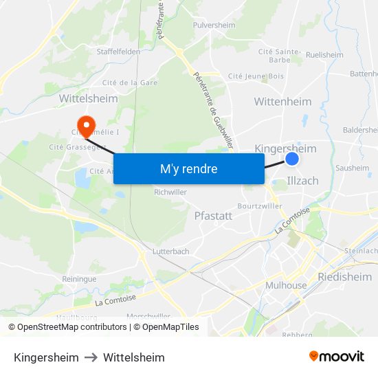 Kingersheim to Wittelsheim map