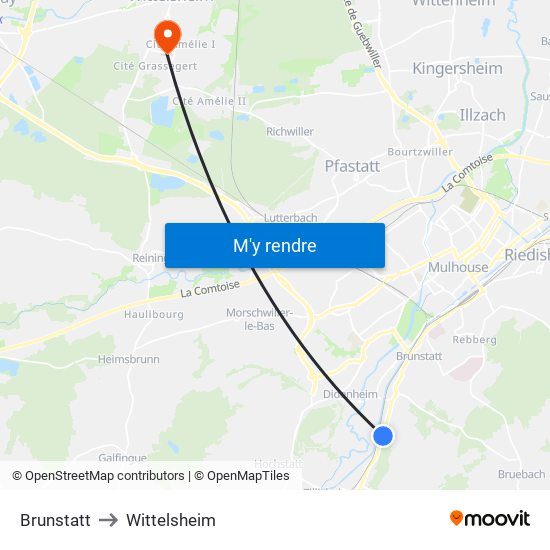 Brunstatt to Wittelsheim map