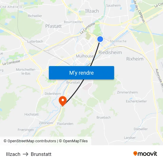 Illzach to Brunstatt map