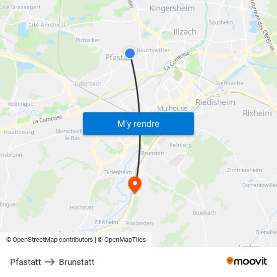 Pfastatt to Brunstatt map