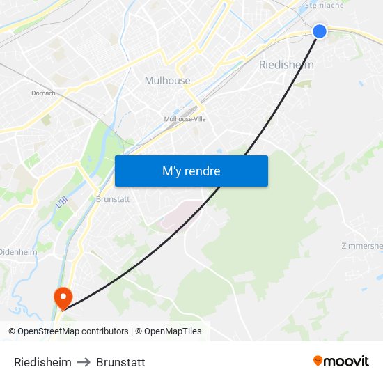 Riedisheim to Brunstatt map