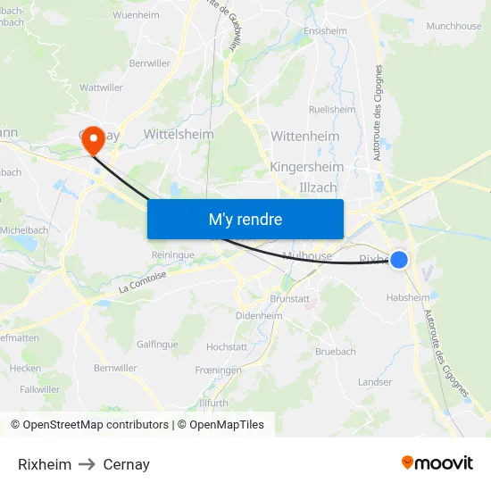 Rixheim to Cernay map