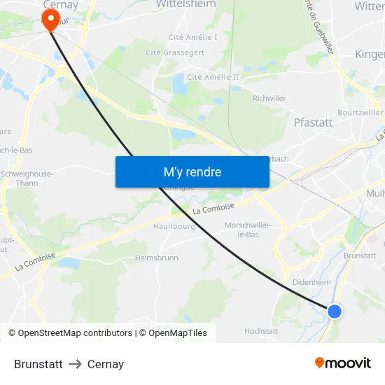 Brunstatt to Cernay map