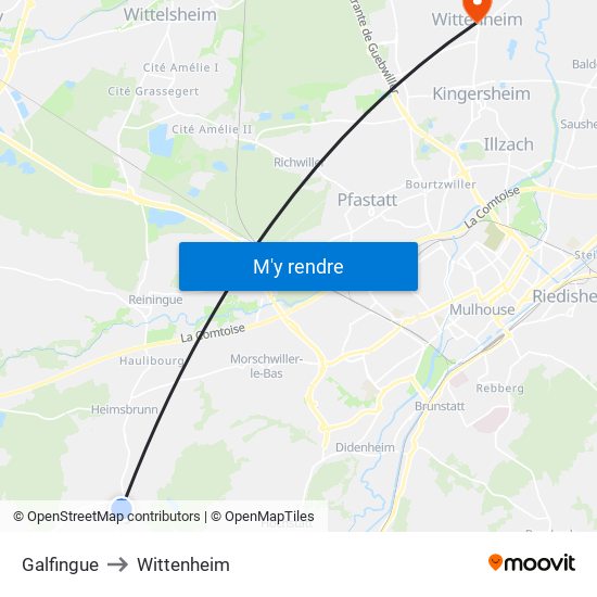 Galfingue to Wittenheim map